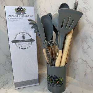 Gray Silicone Cooking Utensil Set with Holder